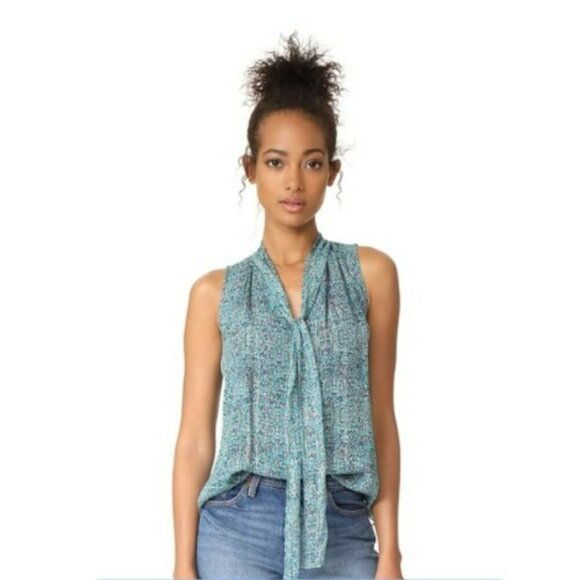 Rebecca Taylor Tops - Rebecca Taylor Sleeveless Minnie Floral Chiffon Top‎ Turquoise Blouse Size 2